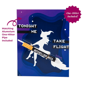 This is the Take Flight Halloween Cannabis Greeting Card by KushKards available at Ritual Colorado. Featuring an included one-hitter these are a great stoner gift. 