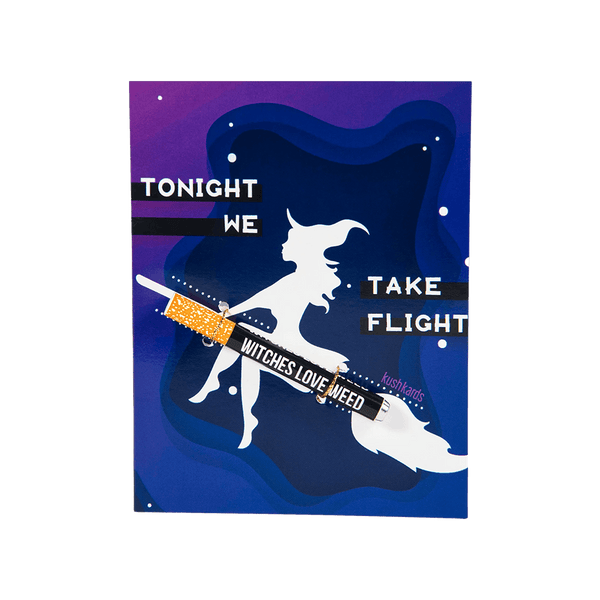 This is the Take Flight Halloween Cannabis Greeting Card by KushKards available at Ritual Colorado. Featuring an included one-hitter these are a great stoner gift. 