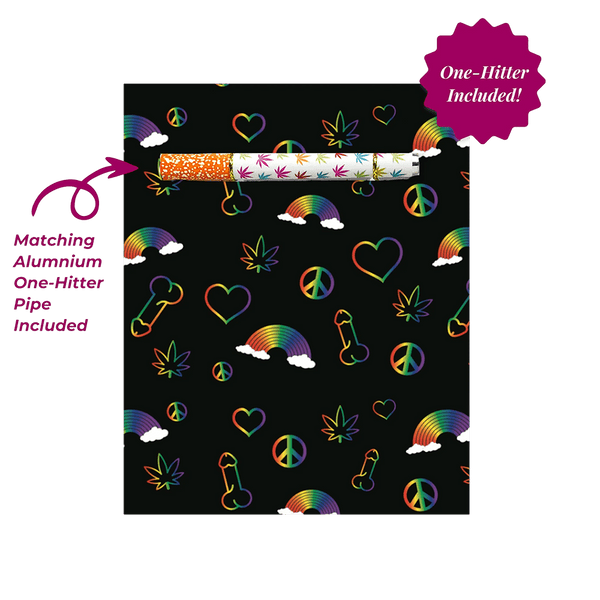 This is the "Smoke The Rainbow" Greeting Card by KushKards with matching metal One Hitter available at Ritual Colorado. A fun cannabis friendly greeting card.