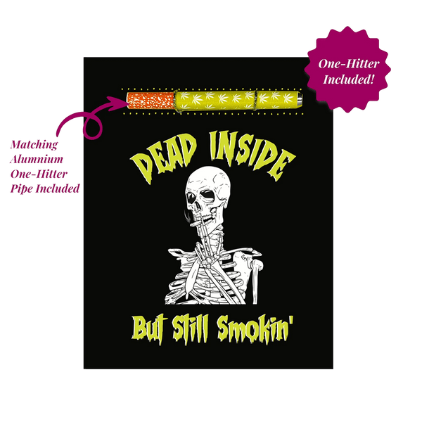 This is the Dead Inside But Still Smokin' Halloween Cannabis Greeting Card by KushKards available at Ritual Colorado. Featuring an included one-hitter these are a great stoner gift. 