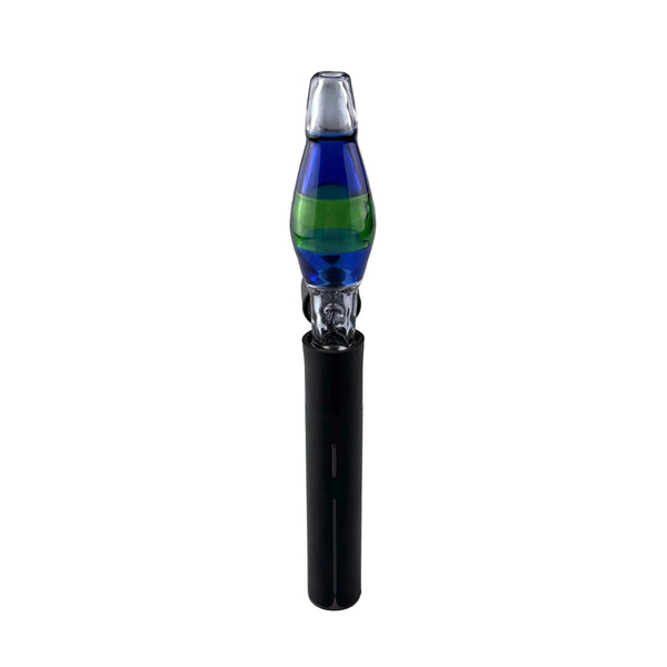 This is the Lava Lamp Pivot Top by Biting Glass available at Ritual Colorado. Featuring a tall body for maximum vapor cooling as well as a directional air hole and dimple to stop you from pulling up a terp pearl.