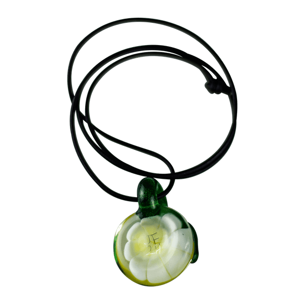 This is the Lemon Burst Dot Stack Pendant from Faltermeier Glass available at Ritual Colorado. Featuring vibrant glass dots and an included leather cord this is a great heady glass grab.