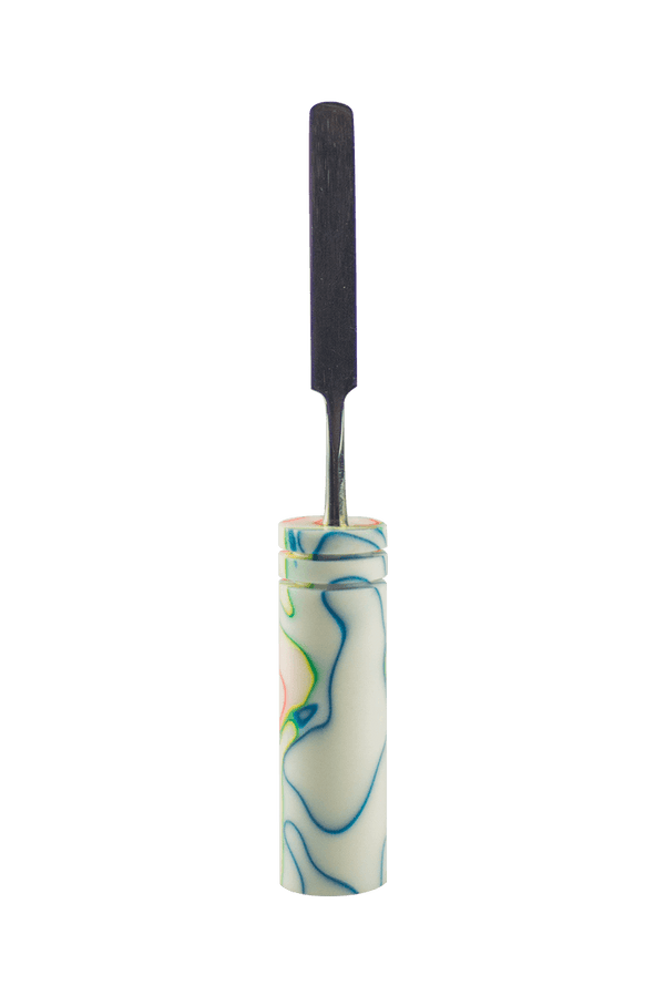 This is the Lollipop dab tool from Hash Handlez available at Ritual Colorado. A high quality dabber featuring a vibrant resin handle and protective hard carrying case.