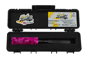 This is the Love Juice dab tool from Hash Handlez available at Ritual Colorado. Each includes a beautiful resin dab tool, protective hard case, and a hand-written card. Check out these locally Denver-made dabber tools today!