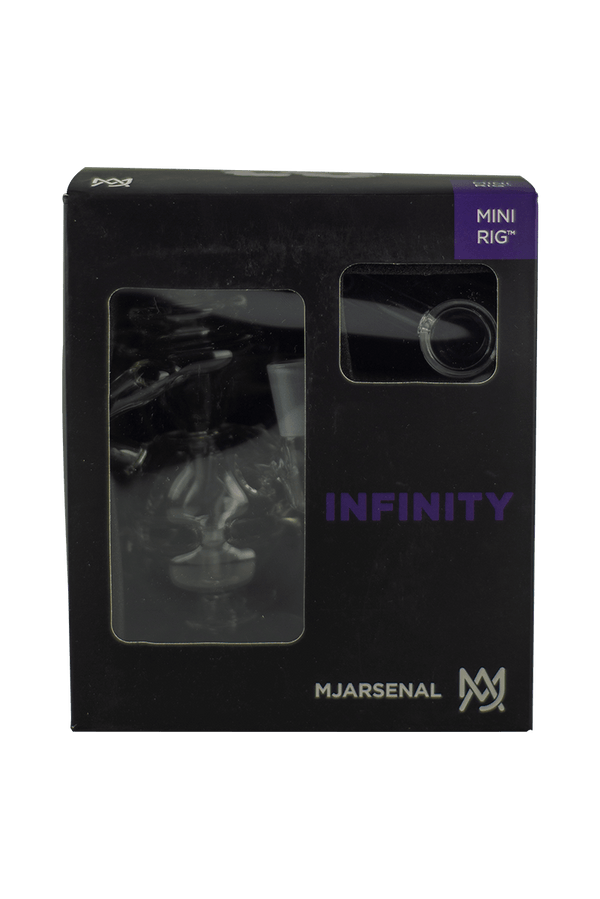 This is the Infinity Mini Rig from MJ Arsenal available at Ritual Colorado. Featuring a 10mm female connection and included quartz banger and carb cap this is the perfect portable dab setup that also rips with a Dynavap. 