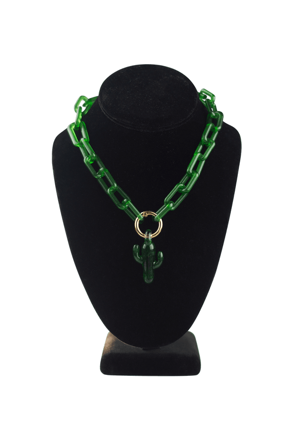 This is the Green Cactus Collab Chain by Technicolor Tony & Maze Glass available at Ritual Colorado. A sleek handmade glass chain featuring a sparkly green cactus pendant.