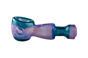 This is the Purple Mini Spoon Hand Pipe by Technicolor Tonys available at Ritual Colorado. A beautiful handmade piece of glass featuring a built-in bowl as well as a carb on the left side of the bowl.