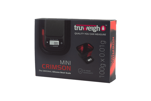 This is the Mini Crimson Digital Scale by Truweigh available at Ritual Colorado. Featuring a collapsible silicone bowl for easy transportation and weighing of items up to 600f. 