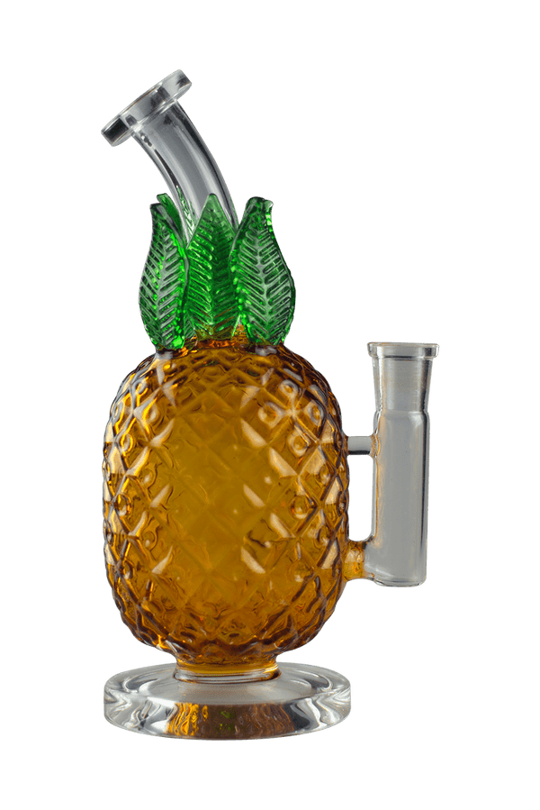 This is the No, This is Patrick Glass Pineapple Bong from Ritual Glass available at Ritual Colorado. Featuring an etched amber body and individual leaves this is a fun party piece that combines powerful function and a fun design.