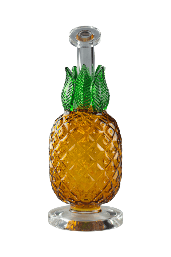 This is the No, This is Patrick Glass Pineapple Bong from Ritual Glass available at Ritual Colorado. Featuring an etched amber body and individual leaves this is a fun party piece that combines powerful function and a fun design.