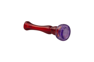 This is the Red & Purple Chillum by Biting Glass available at Ritual Colorado. A sleek flared one hitter with a sparkly purple bowl made here in Denver, Colorado.