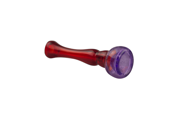 This is the Red & Purple Chillum by Biting Glass available at Ritual Colorado. A sleek flared one hitter with a sparkly purple bowl made here in Denver, Colorado.