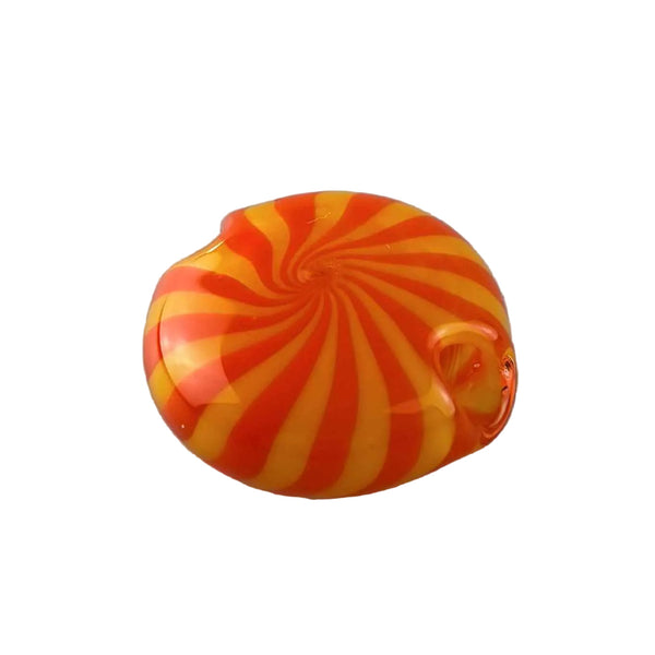 These are Heady Glass Beads by Technicolor Tony available at Ritual Colorado. Featuring vibrant swirling colors and two holes so you can string them onto your favorite necklace or bracelet.