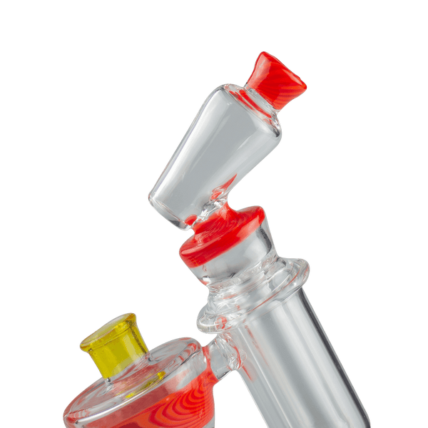This is the Orange Swirl Double Bubbler by Technicolor Tony available at Ritual Colorado. A heady handmade glass water piece featuring two separate bubbling chambers for maximum filtration.