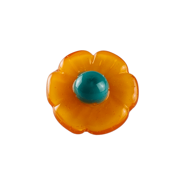These are glass flower pins from Technicolor Tonys available at Ritual Colorado. The beautiful floral shapes feature a pin and closure on the back so you can easily pop them on your hat or other favorite place to display glass art. 