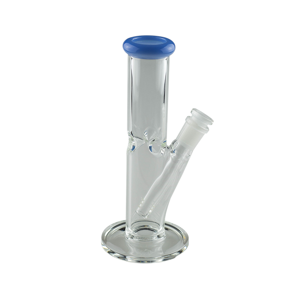 This is the Straight Tube Bong from Ritual Glass available at Ritual Colorado. It features a diffused downstem perc and colored glass accents for a stylish twist. With a pinch ice catcher this desktop water piece offers great cooling and stylish performance.