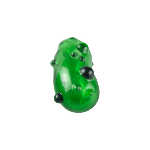 These are Glass Pickle Pendants from Obsidian Vortex Glass available at Ritual Colorado. The fun green glass pendants have a distinct pickle shape and two holes at the top so you can easily string them onto a necklace or as an ornament.