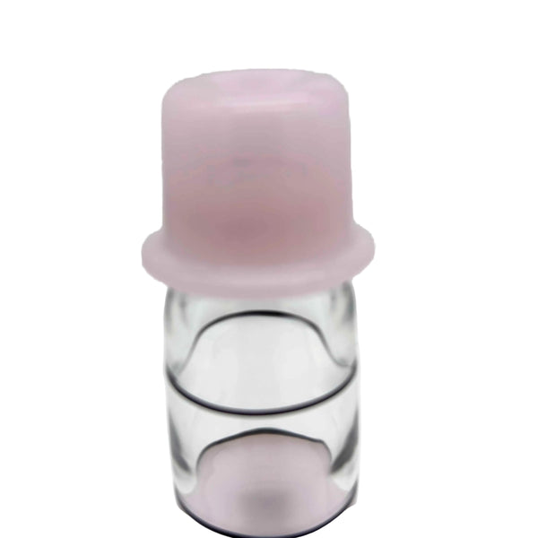 This is the Pink Stripe Mini Beaker by Biting Glass available at Ritual Colorado. A sleek water pipe handmade in Denver, Colorado featuring a 14mm removable downstem and black & pink stripe accents.