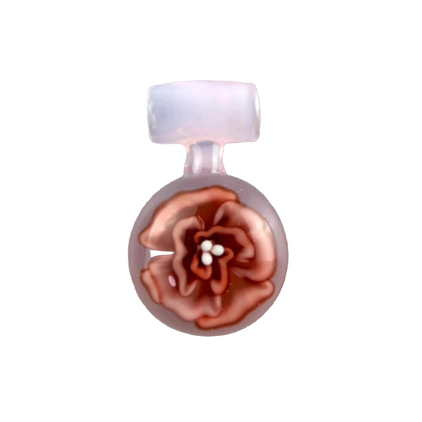 This is the Pink Flower Pendant by Biting Glass available at Ritual Colorado. A stylish handmade glass piece of jewelry featuring a vibrant red, white and pink flower.