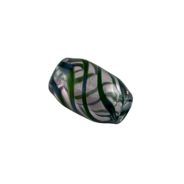 This is a Handmade Glass Bead by Biting Glass available at Ritual Colorado. Featuring hand drawn patterns these tube-shaped beads are perfect to string onto a necklace, bracelet or to use as a dred bead.