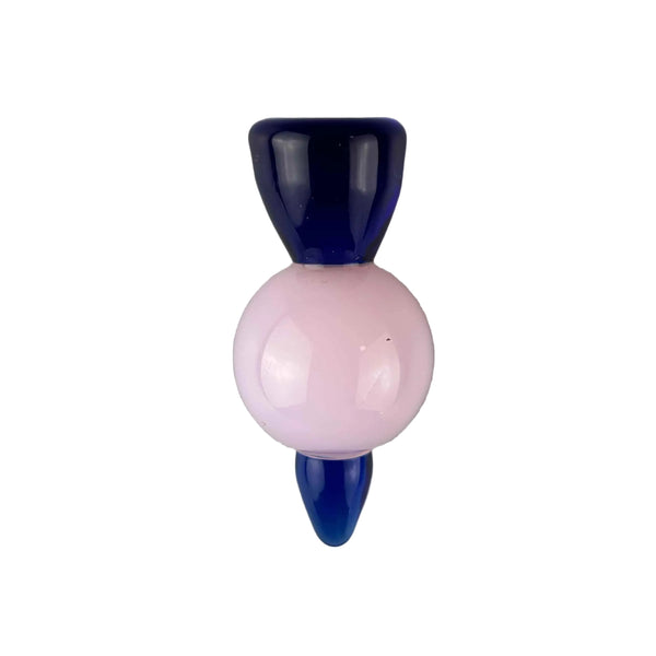 These are Solid Spike Carb Caps by Biting Glass available at Ritual Colorado. Featuring a 21mm marble in the center with a flared handle on top and airflow disrupting spike on bottom.