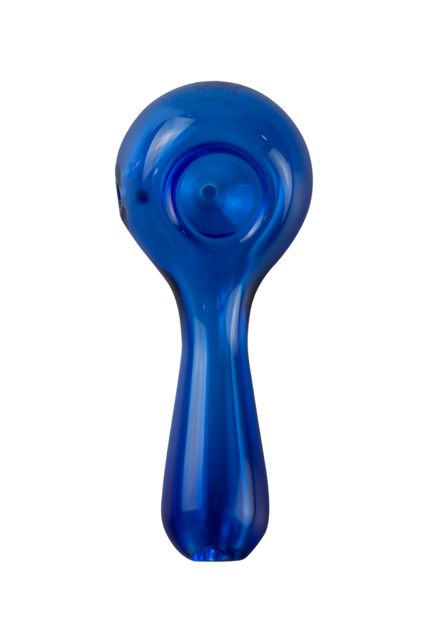 This is the Pioneer Spoon Pipe from MJ Arsenal available at Ritual Colorado. It features a built-in glass bowl with a carb hole on the left side. The fun colors and ergonic design make this a perfect starter spoon pipe.