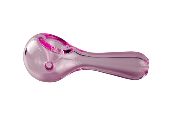 This is the Pioneer Spoon Pipe from MJ Arsenal available at Ritual Colorado. It features a built-in glass bowl with a carb hole on the left side. The fun colors and ergonic design make this a perfect starter spoon pipe.