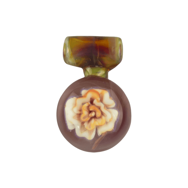 This is the Purple Rainbow Flower Medallion Pendant by Biting Glass available at Ritual Colorado. A beautiful handmade borosilicate jewelry piece with tons of different color expressions depening on the lighting.