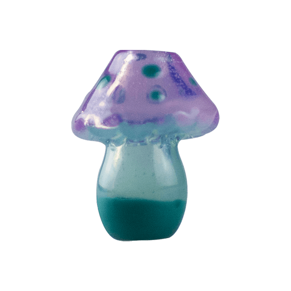 This is the Purple & Teal Glass Mushroom Pendant from Technicolor Tonys available at Ritual Colorado. This beautiful hand blown glass accessory features a purple lollipop cap and a hole through the center so you can string it onto a necklace.