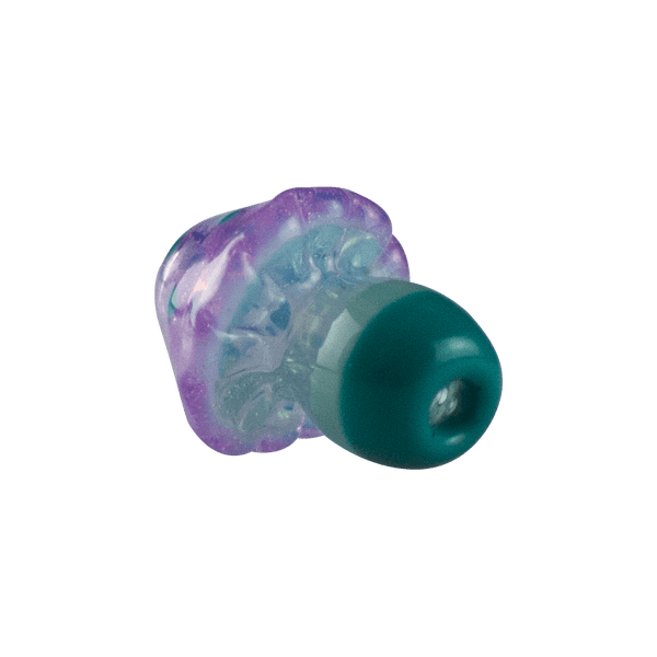 This is the Purple & Teal Glass Mushroom Pendant from Technicolor Tonys available at Ritual Colorado. This beautiful hand blown glass accessory features a purple lollipop cap and a hole through the center so you can string it onto a necklace.