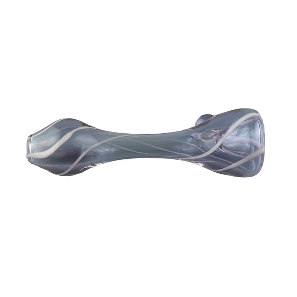 This is the Asymmetrical Swirl Chillum by Biting Glass available at Ritual Colorado. Featuring three swirling white lines on a gorgeous purple chillum for a stylish everyday one hitter pipe.