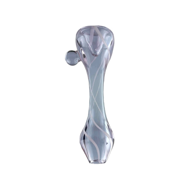 This is the Asymmetrical Swirl Chillum by Biting Glass available at Ritual Colorado. Featuring three swirling white lines on a gorgeous purple chillum for a stylish everyday one hitter pipe.