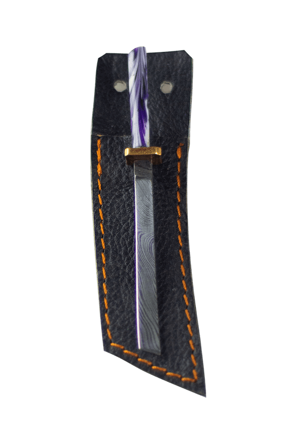 This is the straight Katana dab tool from Dabmascus available at Ritual Colorado. It features a beautiful handle and hilt with a blade from high-quality Damascus Steel. 