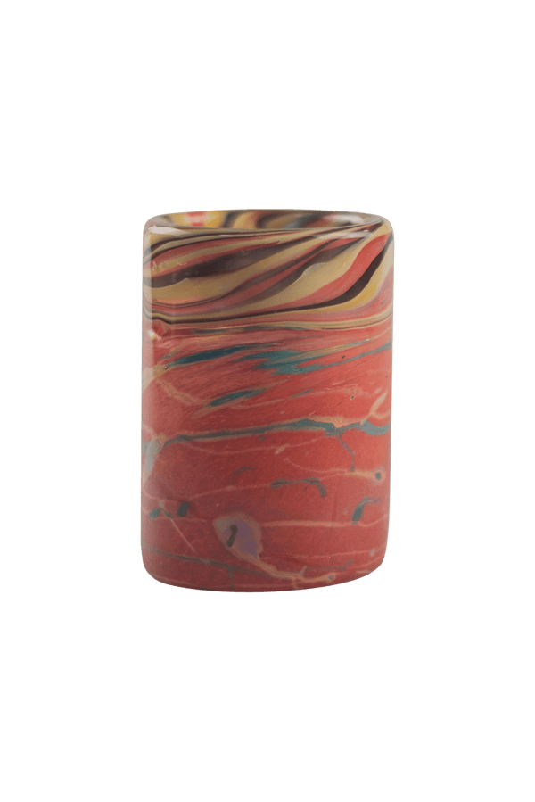 This is the Red Open Top Jar by Maze Glass available at Ritual Colorado. Perfect for cotton swabs or q-tips next to your dab station this is a beautiful heady glass jar.