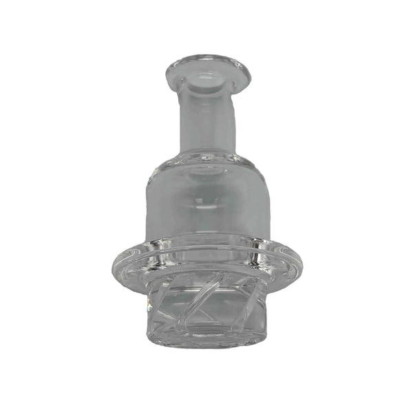 This is the Quartz Turbine Carb Cap by Ritual Co. available at Ritual Colorado. A sleek fully quartz cap featuring directional airflow for spinning air movement in your banger. 