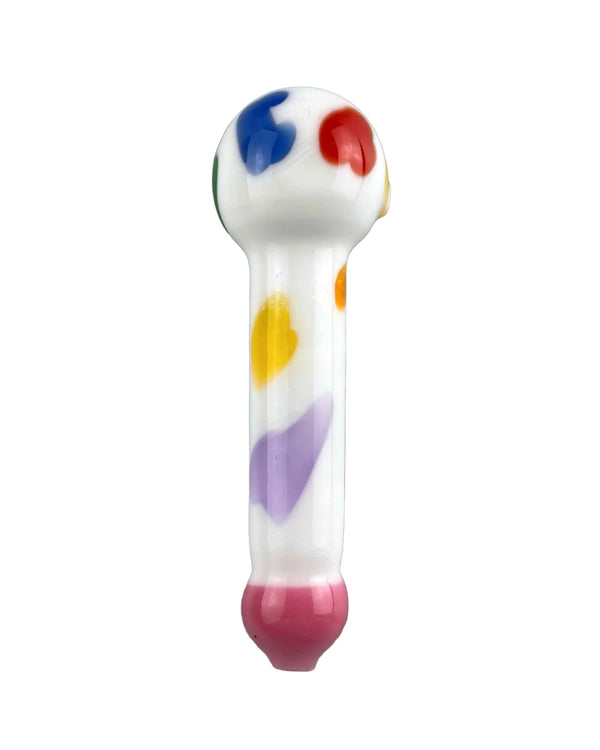 This is the Rainbow Cow Spoon Pipe by Biting Glass available at Ritual Colorado. A vibrant multi-color cow print hand pipe featuring a pink "udder" mouthpiece to round out the whimsy.