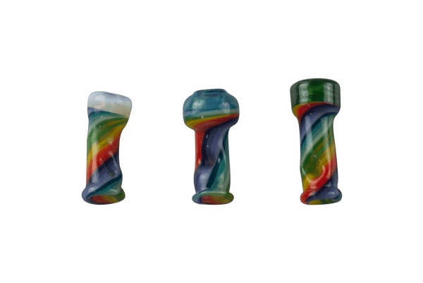 These are Rainbow Swirl Glass Pivot Dry Tops by Technicolor Tony available at Ritual Colorado. Perfect for the Puffco Pivot these heady tops add fun color and style to your dab pen.