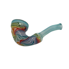 This is the Rainbow Swirl Sherlock Hand Pipe by Technicolor Tony available at Ritual Colorado. A sleek handmade glass pipe featuring swirls of vibrant colors and a classic sherlock shape.