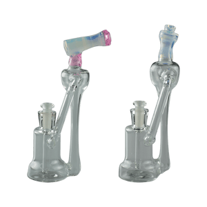 These are the Vortex Recyclers by Technicolor Tony available at Ritual Colorado. Sleek handmade glass recyclers with a 10mm female connection and vortex recycling action.