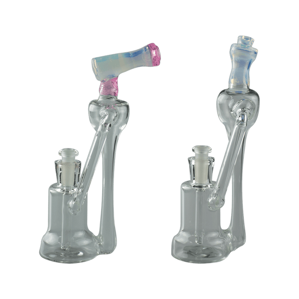 These are the Vortex Recyclers by Technicolor Tony available at Ritual Colorado. Sleek handmade glass recyclers with a 10mm female connection and vortex recycling action.