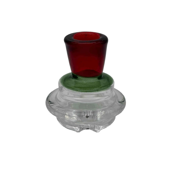 This is the Red & Green Wide Airflow Peak Top by Technicolor Tony available at Ritual Colorado. A sleek handmade glass upgrade to your Puffco Peak featuring vibrant red & sparkly green glass colors.