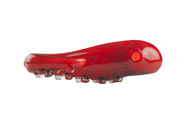 This is the Red Tentacle Spoon Pipe from Burtoni Glass available at Ritual Colorado. Featuring a built-in bowl and carb this is an awesome hand-blown heady grab at a great price!