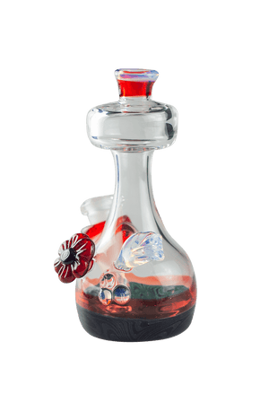 This is the ruby & black magic potion bottle from Technicolor Tonys available at Ritual Colorado. It features beautiful red and black magic glass accented by ghost glass in several places. A great heady grab at a steal of a price. 