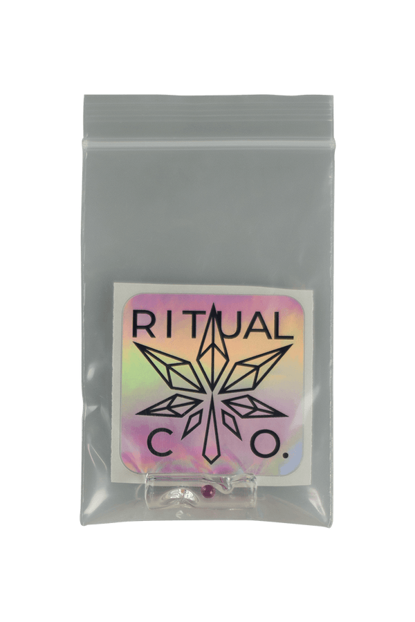 These are Ruby Glass Joint Tips by Ritual Essentials available at Ritual Colorado. These stylish tips are made in Colorado and feature a floating 3mm Ruby Terp Pearl.