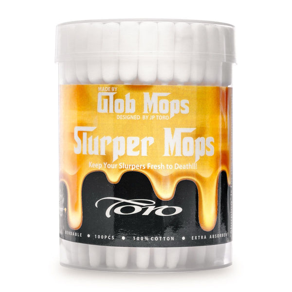 These are Slurper Mops (100 ct.) designed by JP Toro and made by Glob Mops, available at Ritual Colorado. These 100% cotton swabs are extra absorbent and bendable to reach all the corners of your terp slurper.