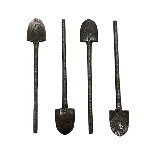 These are small shovel dab tools from Dabmascus available at Ritual Colorado.Featuring a fully Damascus Steel construction and a convenient scoop for easy dabbing and handmade in the U.S. by a skilled craftsman!