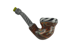 This is the Spooky Swirly Shirley Pipe by Technicolor Tony available at Ritual Colorado. A seriously heady halloween pipe with tons of linework, wig wags, reversals and more!