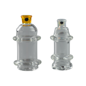 These are Spray Can Peak Dry Tops by Technicolor Tony available at Ritual Colorado. Featuring colorful accent mouthpieces and a clear body, these are a sweet upgrade for your Puffco Peak or Peak Pro.