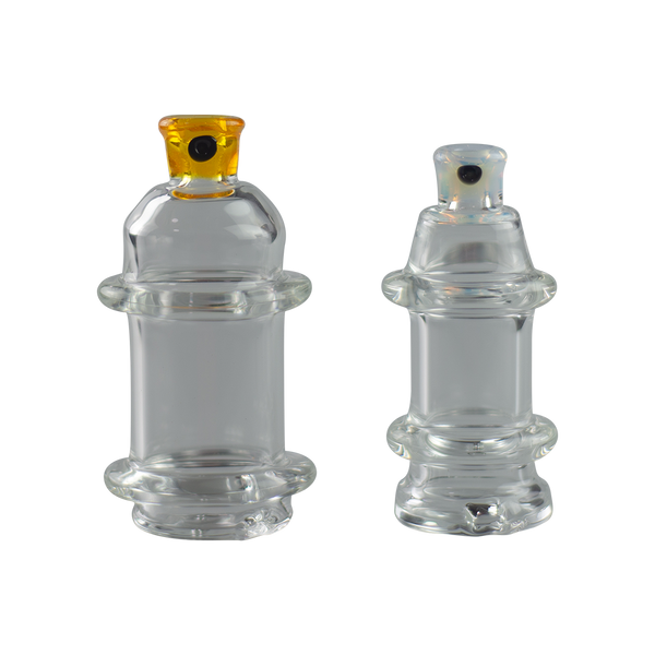These are Spray Can Peak Dry Tops by Technicolor Tony available at Ritual Colorado. Featuring colorful accent mouthpieces and a clear body, these are a sweet upgrade for your Puffco Peak or Peak Pro.