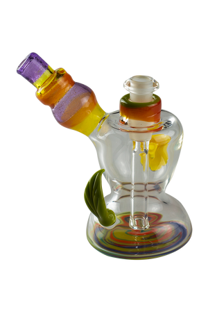 This is the Spring Bloom Mini Bubbler by Technicolor Tonys available at Ritual Colorado. This vibrant glass pieces features a siwrling base and a beatufiul flower on the side. A great heady grab for a good price.